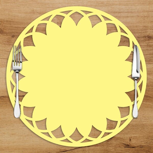 Sousplat Em Mdf Amarelo Mandala Com Borda Vazada  35x35cm