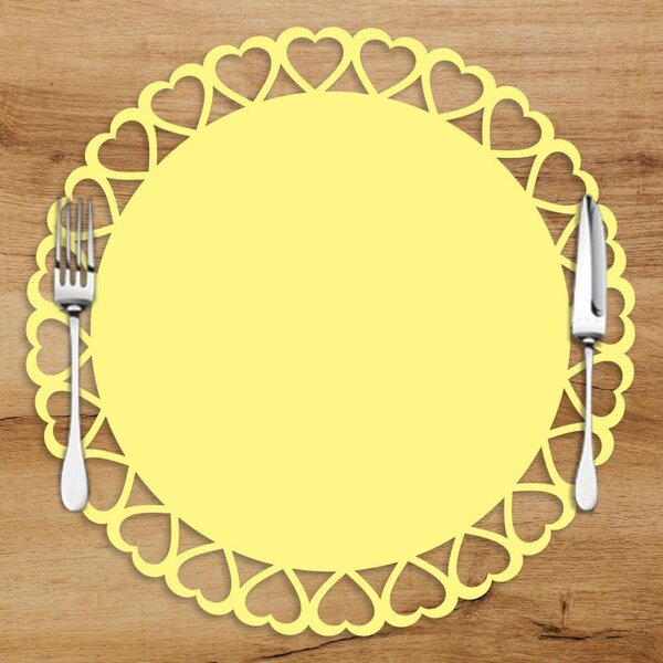 Sousplat Em Mdf Com Borda De Coração Amarelo 35x35cm