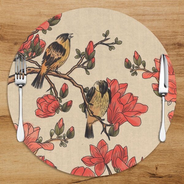 Sousplat Em Mdf Com Estampa De Pássaros E Flores