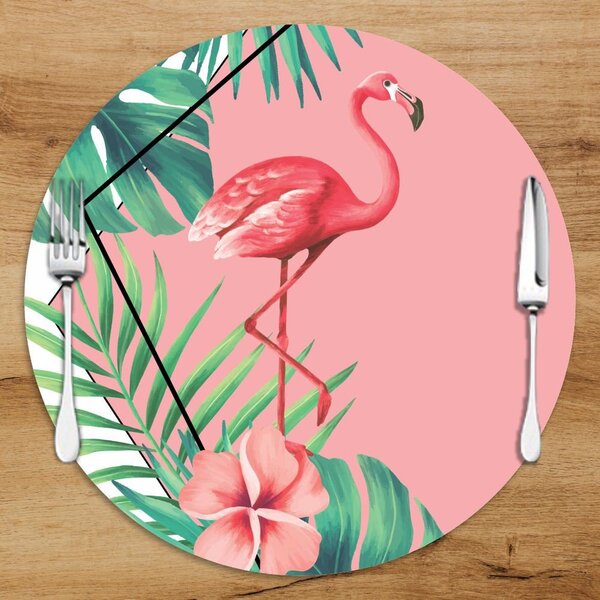 Sousplat Em Mdf Com Estampa Flamingo E Folhas