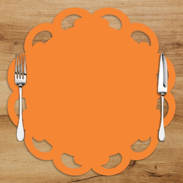 Sousplat Em Mdf Laranja Com Borda Vazada Ondulada 35x35cm