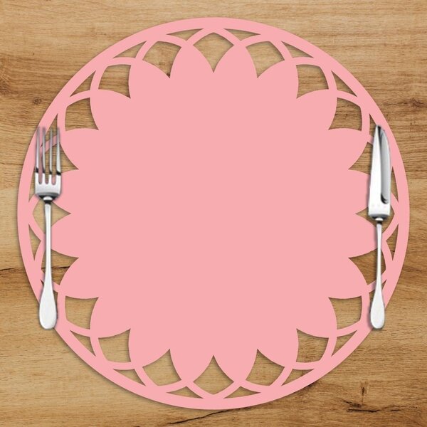 Sousplat Em Mdf Rosa Mandala Com Borda Vazada  35x35cm