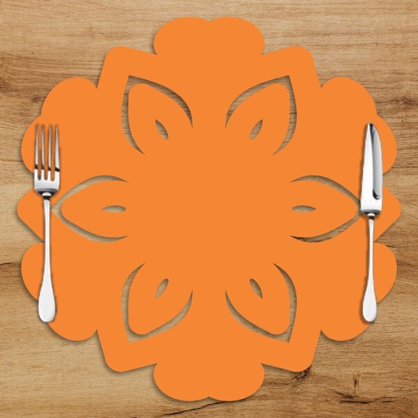 Sousplat Em Mdf Vazado Flor Com Estampa Laranja 35x35cm