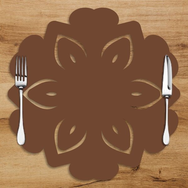 Sousplat Em Mdf Vazado Flor Com Estampa Marrom 35x35cm