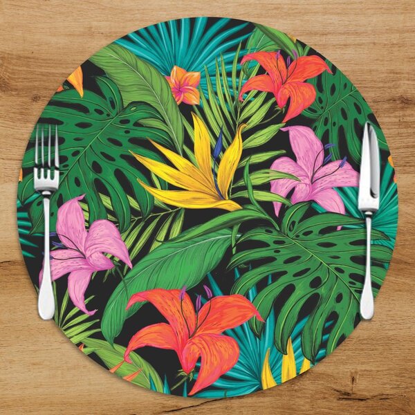 Sousplat Em Mdf Verde Flores E Folhas 35x35cm