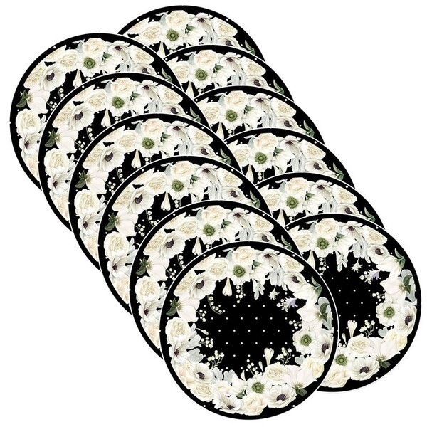 Sousplat Flores Branco/preto - 12 Peças - Sem Base