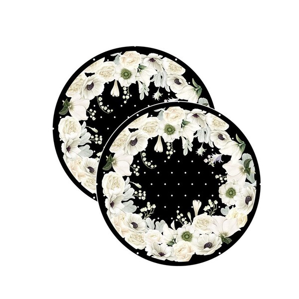 Sousplat Flores Branco/preto - 2 Peças - Sem Base