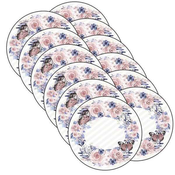 Sousplat Flores Rosa/azul - 12 Peças - Sem Base