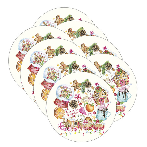 Sousplat Natal Doces Fundo Branco - 8 Peças - Sem Base