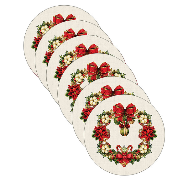 Sousplat Natal Green Red - 6 Peças - Sem Base