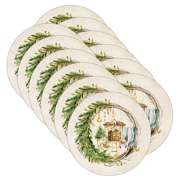 Sousplat Natal Lareira - 12 Peças - Com Base
