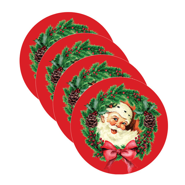 Sousplat Natal Papai Noel Vermelho - 4 Peças - Com Base