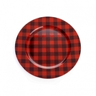 Sousplat Natalino De Plástico Xadrez Vermelho E Preto 33 Cm -