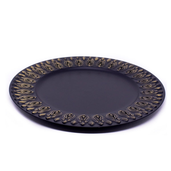 Sousplat Para Prato De Mesa Decorativo Preto Com Flores Em Do