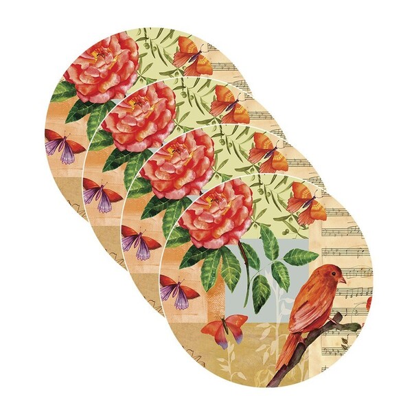 Sousplat Pássaro E Borboleta - 4 Peças - Sem Base