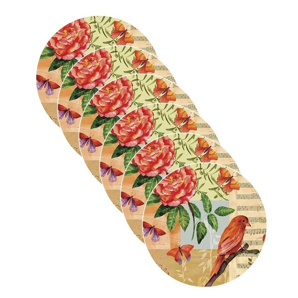 Sousplat Pássaro E Borboleta - 6 Peças - Sem Base