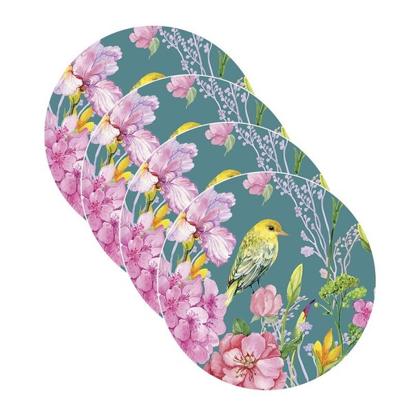 Sousplat Pássaros Rosas - 4 Peças - Com Base