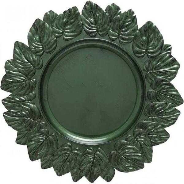 Sousplat Patinado Garden Leaf Premium Verde 35cm Lyor