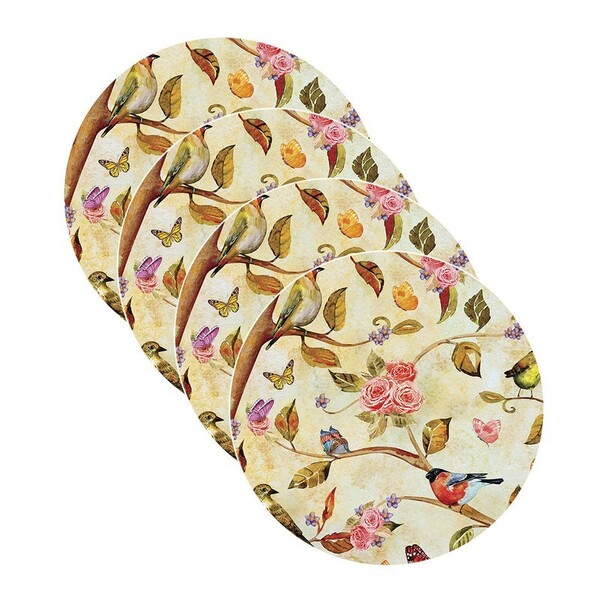 Sousplat Rosas E Pássaros - 4 Peças - Com Base