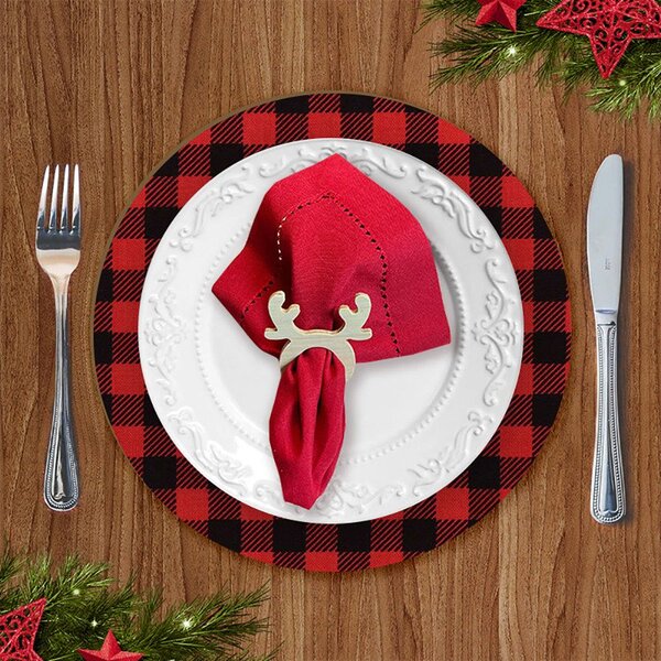Sousplat Xadrez Vermelho Com Porta Guardanapo Rena