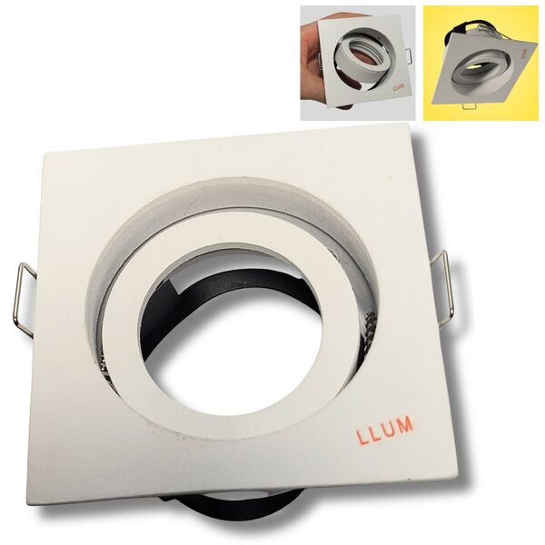 Spot De Embutir Quadrado Branco Foco Orbital 360° Alumínio