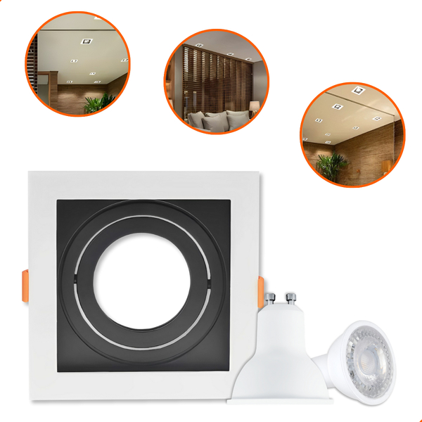 Spot De Embutir Recuado Quadrado Direcionável Branco/preto +