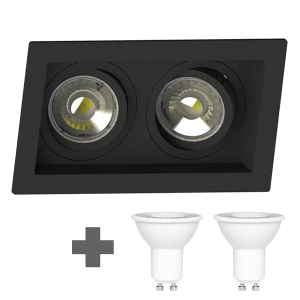Spot Duplo Embutir Quadrado Recuado Mr16 Preto + Led Stella 6