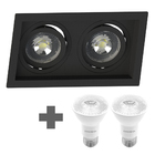 Spot Duplo Embutir Quadrado Recuado Par20 Preto + Led 4,8w Sa