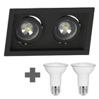 Spot Duplo Embutir Quadrado Recuado Par20 Preto + Led Stella
