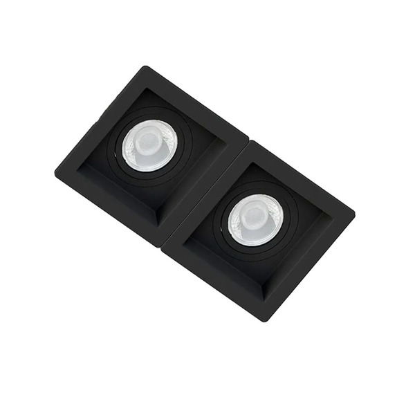 Spot Duplo Embutir Quadrado Recuado Preto Para Dicróica Gu10