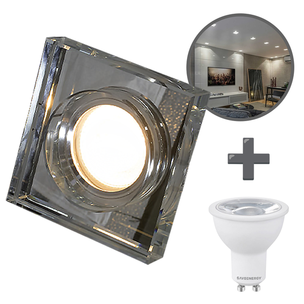 Spot Embutir Led Quadrado Cristal Mr16 Opus + Led 6w 2700k St