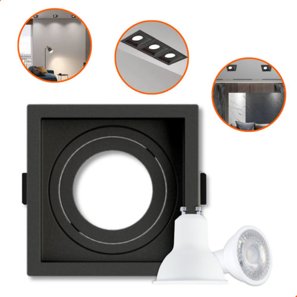 Spot Embutir Recuado Quadrado Direcionável + Lâmpada 5w Branc