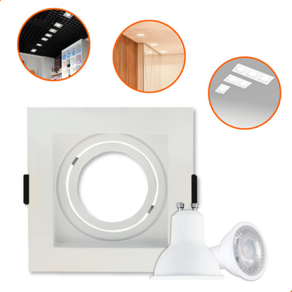 Spot Embutir Recuado Quadrado Direcionável + Lâmpada 5w Branc