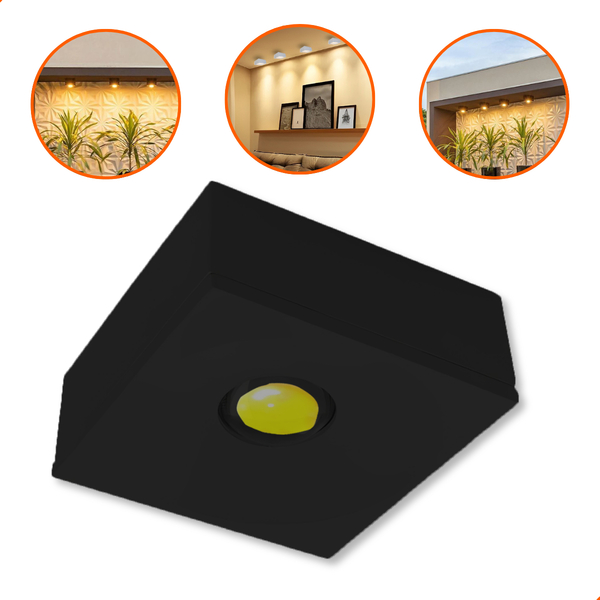 Spot Led De Sobrepor Quadrado 3w 3000k Preto 110v Para Teto P