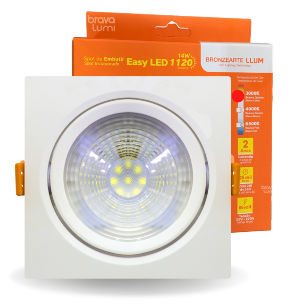 Spot Led Quadrado De Embutir Easy 14w Bivolt Llum 3000k Luz Q