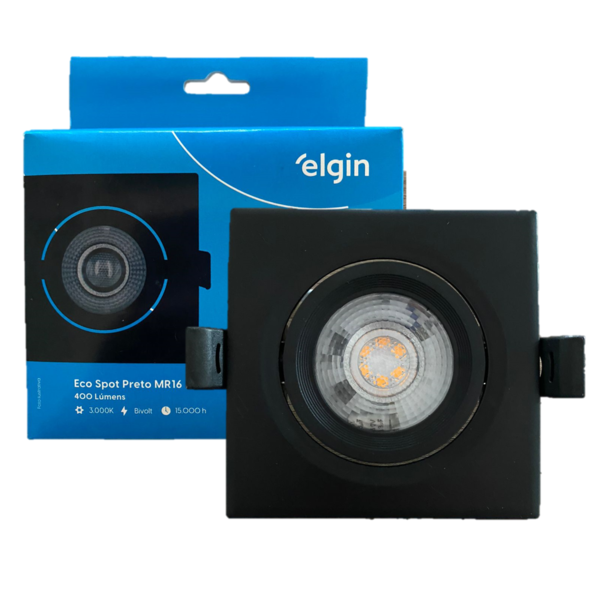 Spot Led Quadrado Preto Embutir 5w Mr16 Branco Quente 3000k