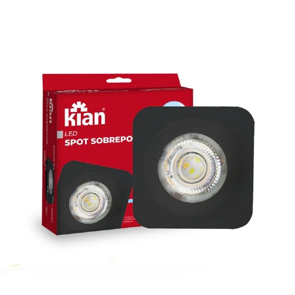 Spot Led Sobrepor Quadrado Preto 5w 6000k - Kian