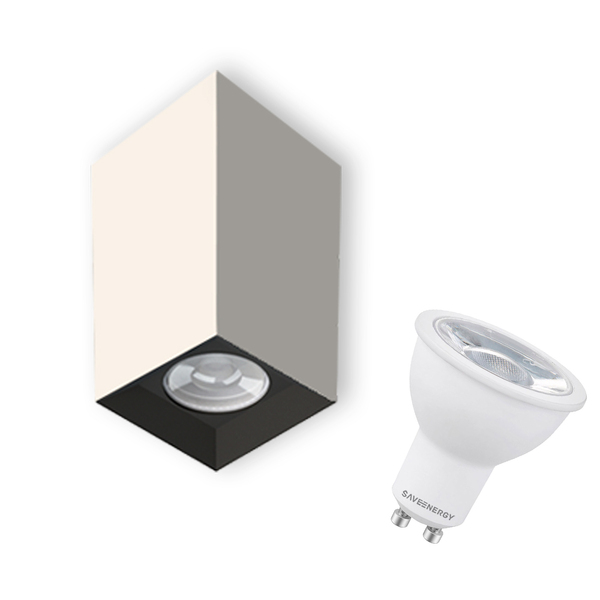 Spot Plafon Sobrepor Tower Quadrado Mr16 Branco Recuo Preto +