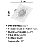 Spot Quadrado Branco Led Integrado 5w Bivolt Branco Frio