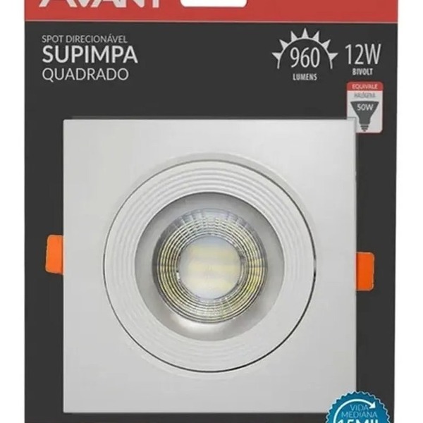 Spot Quadrado Embutir 12w Branco Neutro 4000k Sanca Gesso Ava