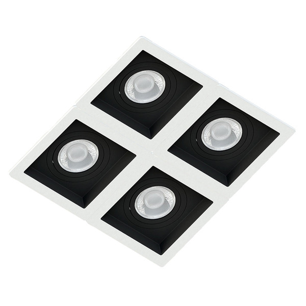 Spot Quadruplo Embutir Quadrado Recuado Branco Fundo Preto Pa