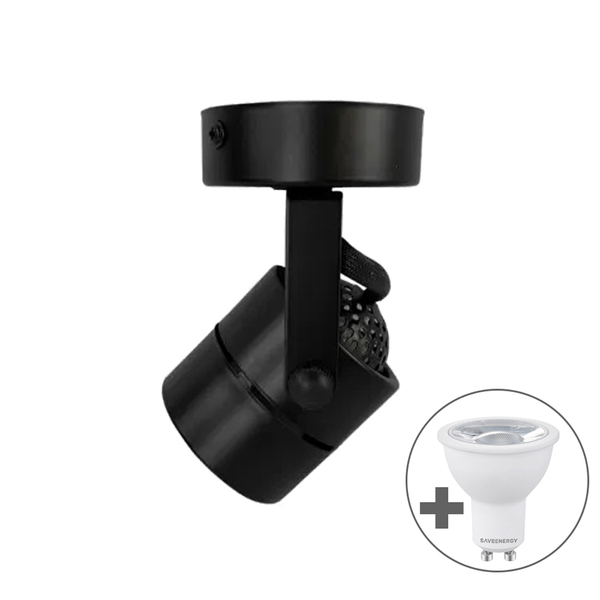 Spot Sobrepor Mr16 Redondo Preto Direcionável + Led 7w Lâmpad