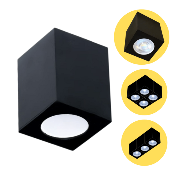 Spot Sobrepor Preto Quadrado Kube Para E27