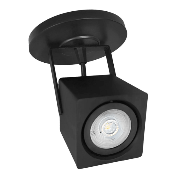 Spot Sobrepor Quadrado Direcionável  Gu10 C/ Canopla Preto