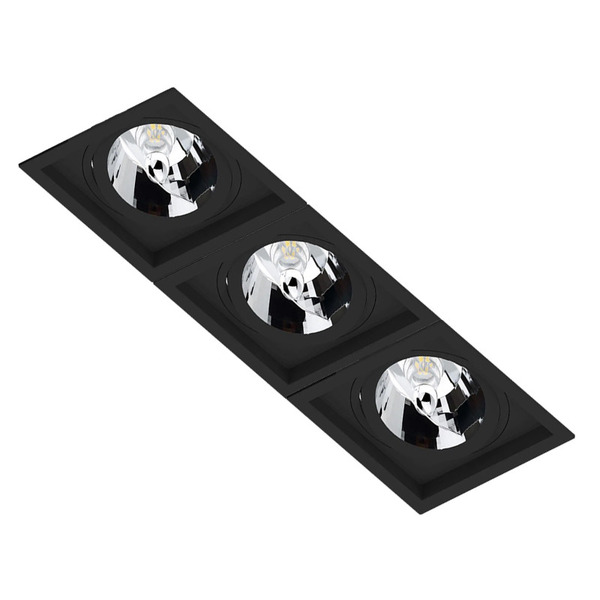 Spot Triplo Embutir Quadrado Recuado Preto Para Ar70 Gu10