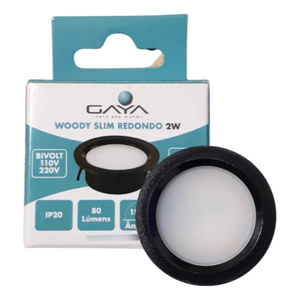 Spot Woddy Slim 2w 3000k Redondo Preto 80lm Ip20 Angulo 150 B