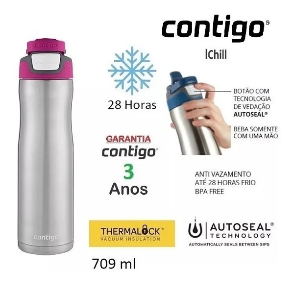 Squeeze Autoseal Chill Aco Inox 709 Ml Rosa Berry Contigo 162