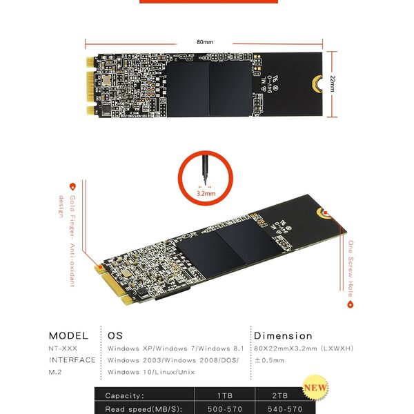 SSD M.2 SATA KingSpec 2To NT-2TB (NGFF 2280) - Neuf