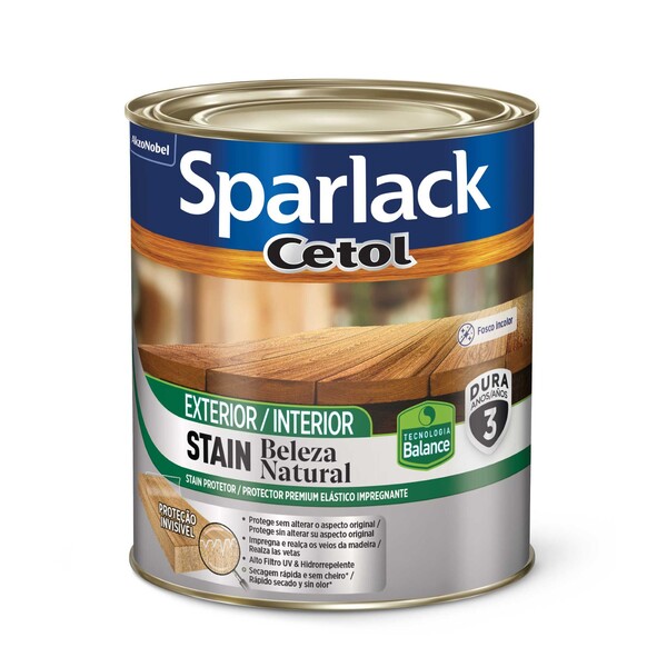 Stain para Madeira Base Água Fosco Beleza Natural 900ml Sparlack