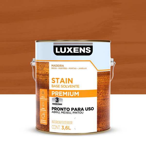 Stain Base Solvente Acetinado Pronto para Uso Mogno 3,6L Luxens